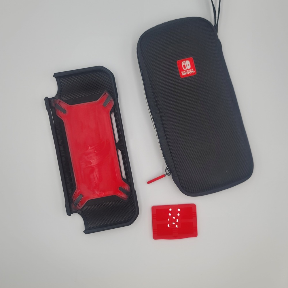 Nintendo Switch Carrying Case and Console Grip Bundle Black Red Game Card Holder